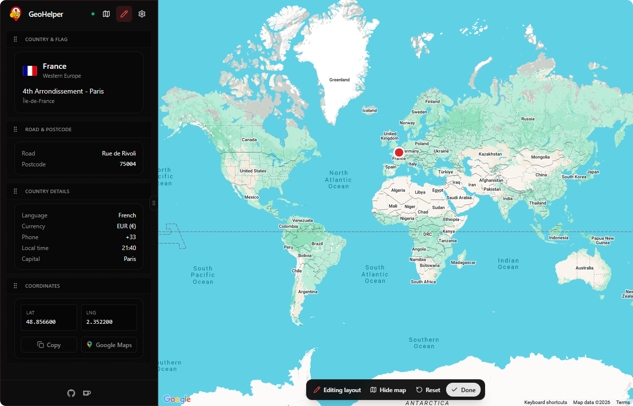 GeoHelper showing Edit Mode
